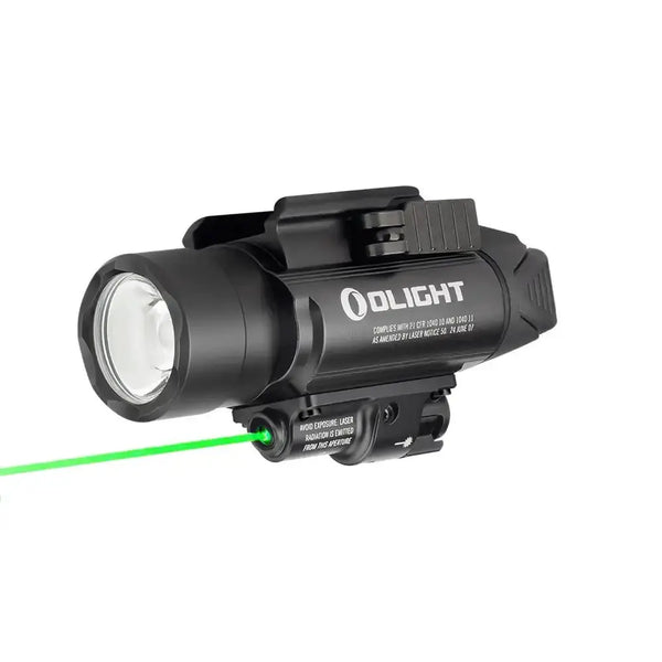 OLIGHT Baldr Pro 1350 Lumens Tactical Weaponlight with Green Light and White LED, 260 Meters Beam Distance Compatible with 1913 or GL Rail, Batteries Included(Black) - Byrna California