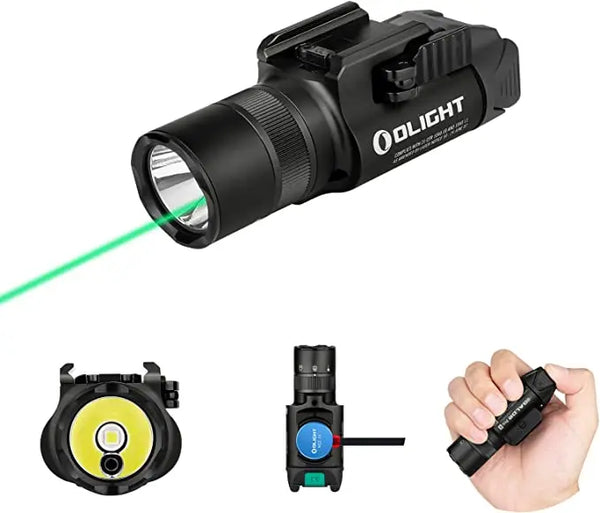 OLIGHT Baldr Pro R 1350 Lumens Magnetic USB Rechargeable Tactical Flashlight with Green Beam and White LED Combo, Rail Mount Weapon light Compatible with 1913 or GL Rail, Built-in Battery - Byrna California